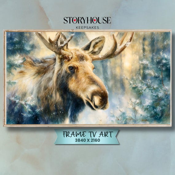 Christmas Frame Tv Art Samsung For Winter Cozy Landscape Impressionist Northern Forest Moose