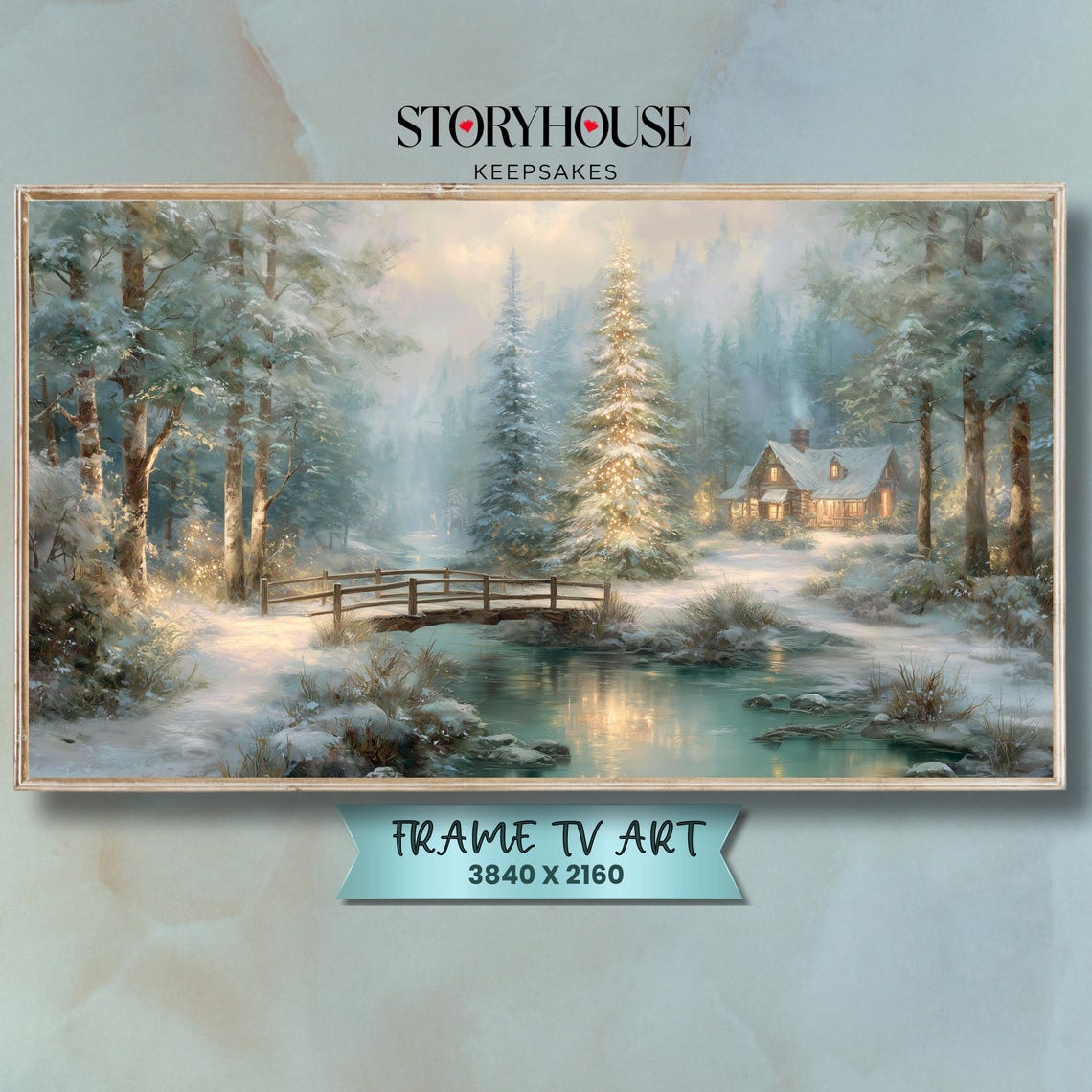 Christmas Frame Tv Art Samsung For Winter Bridge Cozy Landscape Impressionist Glow Cottage By The