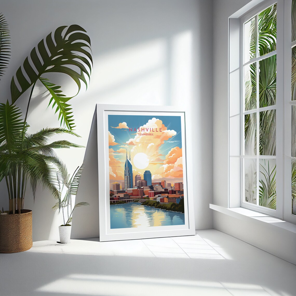 Nashville Tennessee Sunrise Riverfront City Skyline Music Poster - Image 4