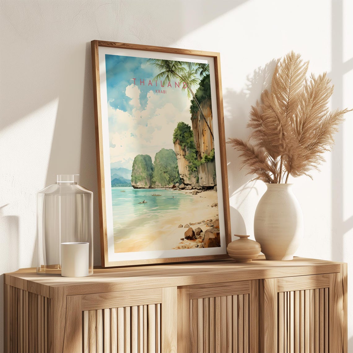 Krabi Thailand Limestone Cliffs Longtail Beach Watercolor Poster - Image 2