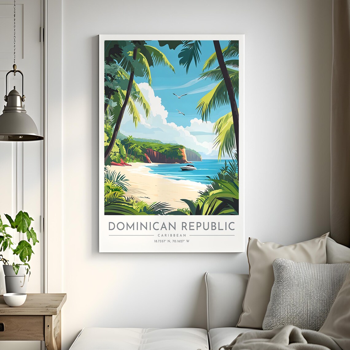 Dominican Republic Tropical Beach Palm Fronds Lagoon Travel Poster - Image 2