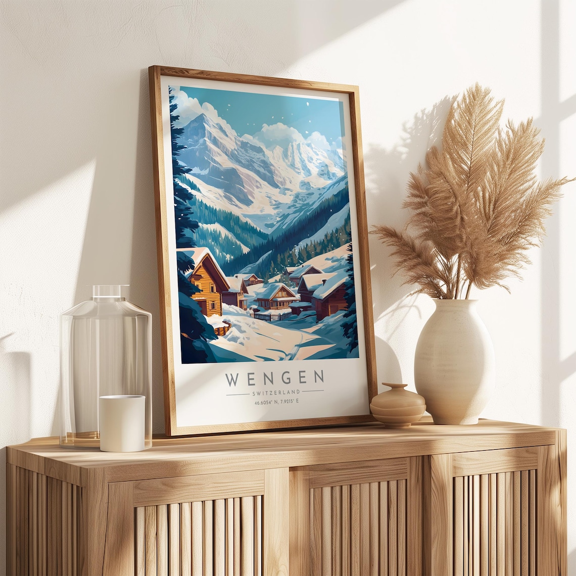 Wengen Switzerland Winter Snowy Wooden Chalets Alpine Poster - Image 3