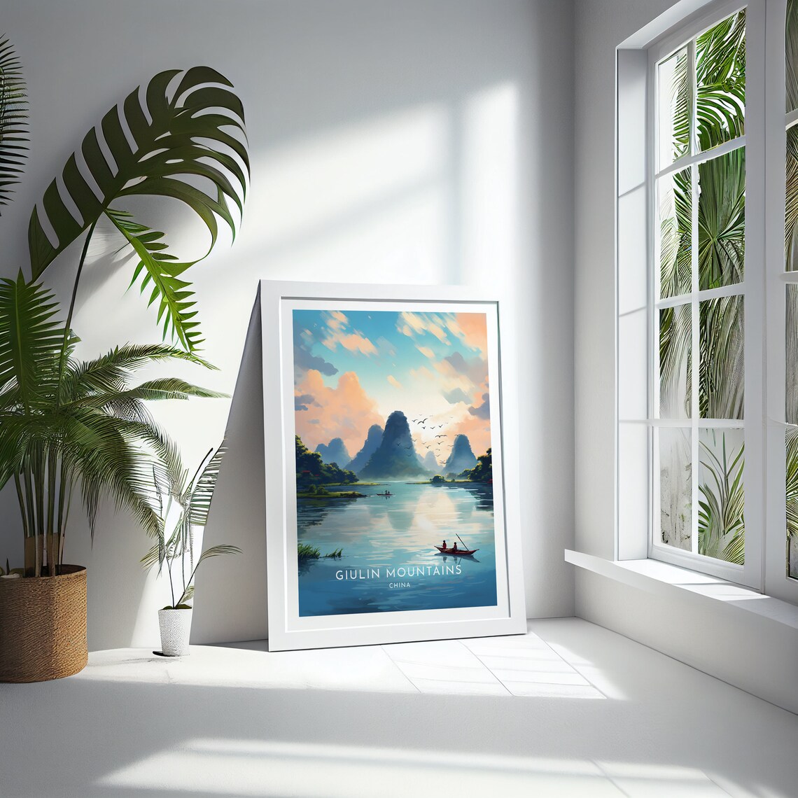 Giulin Karst Mountains Boats Birds Daytime River China Travel Poster - Image 4