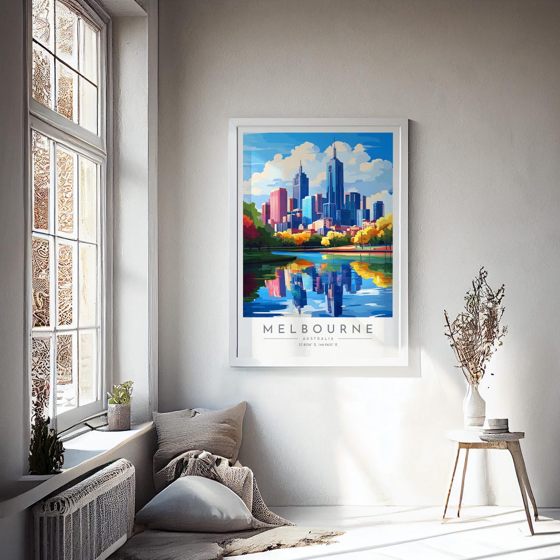 Melbourne Australia Skyline River Reflection Autumn Travel Poster - Image 4