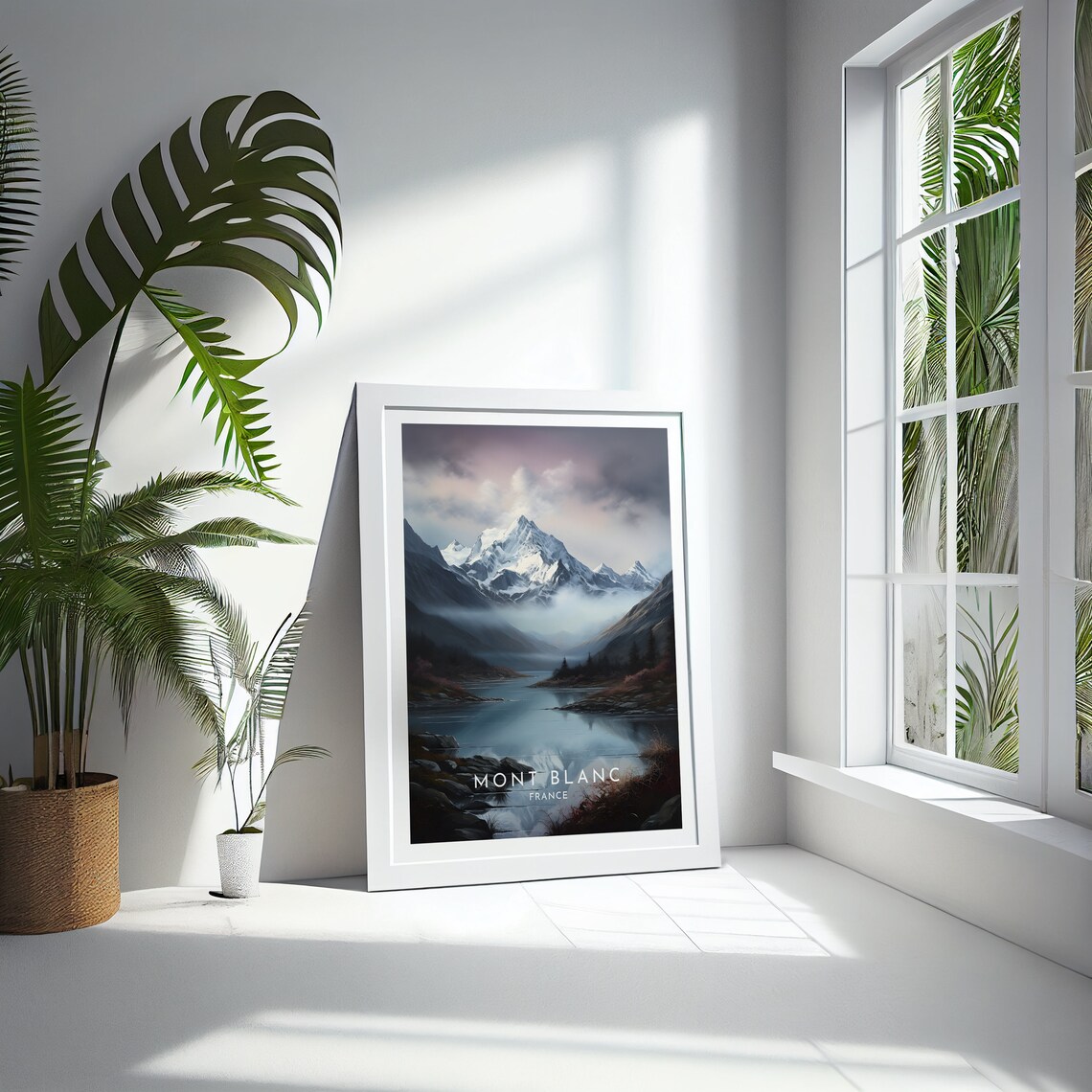 Mont Blanc France Snowy Peak Lake Reflection Mist Travel Poster - Image 4