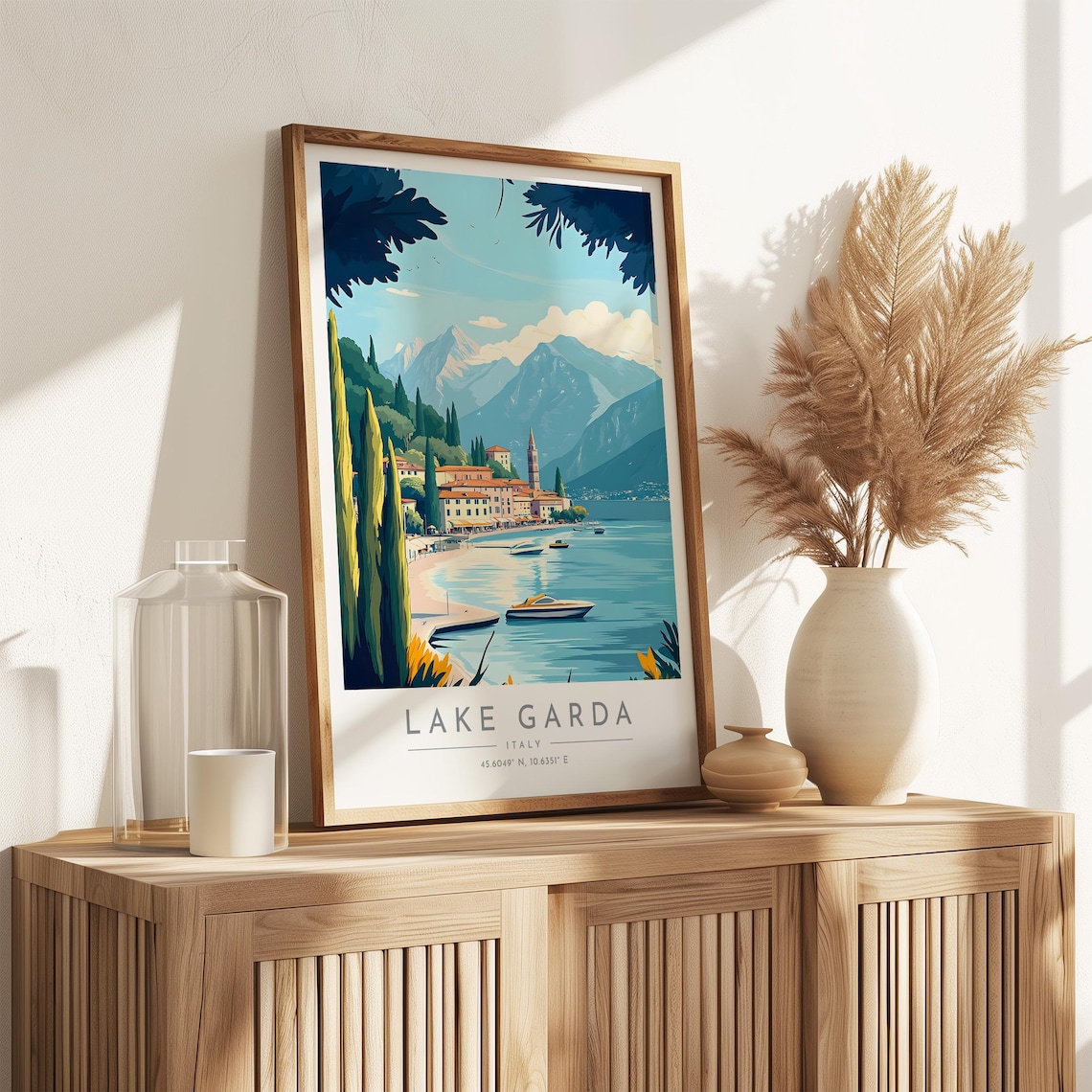 Lake Garda Lakeside Town Cypress Boats Italian Water Travel Poster - Image 3