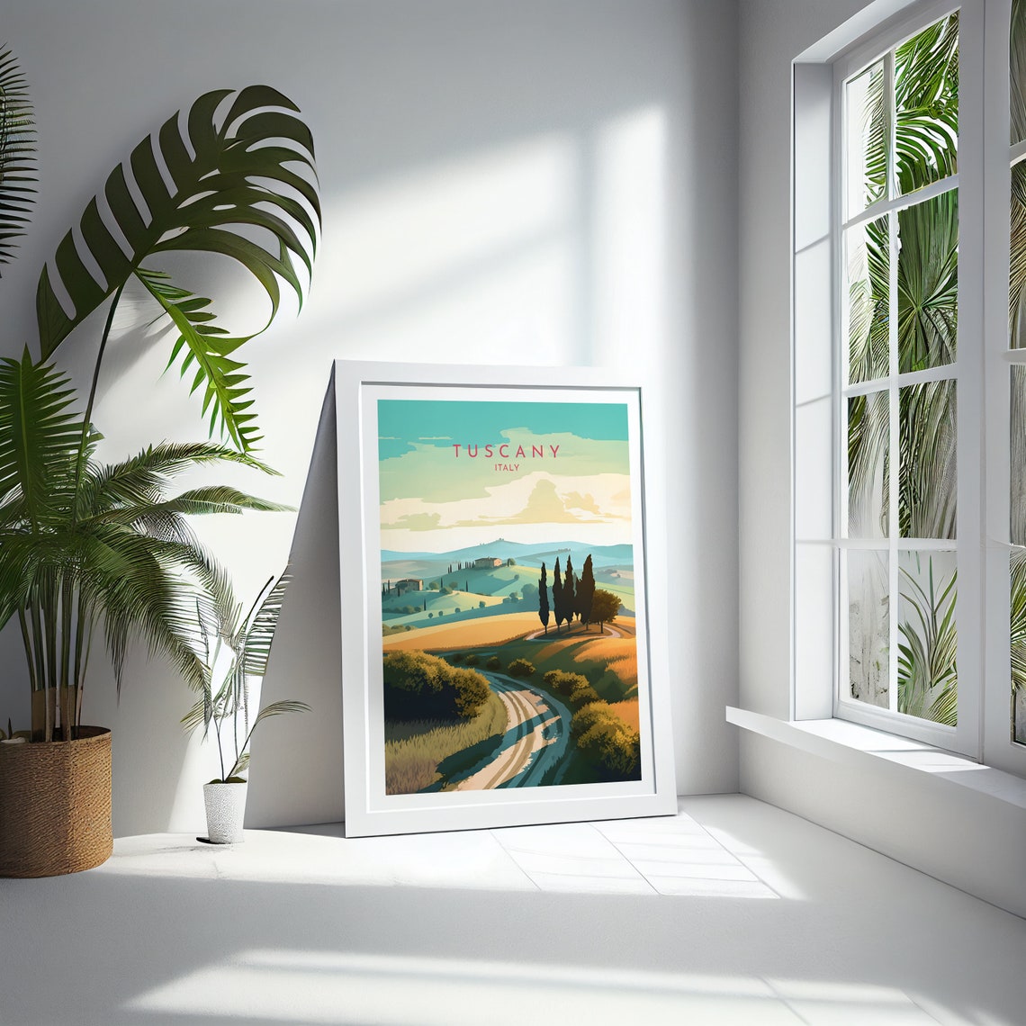 Tuscany Italy Cypress Lined Road Golden Fields Hillside Villa Poster - Image 4