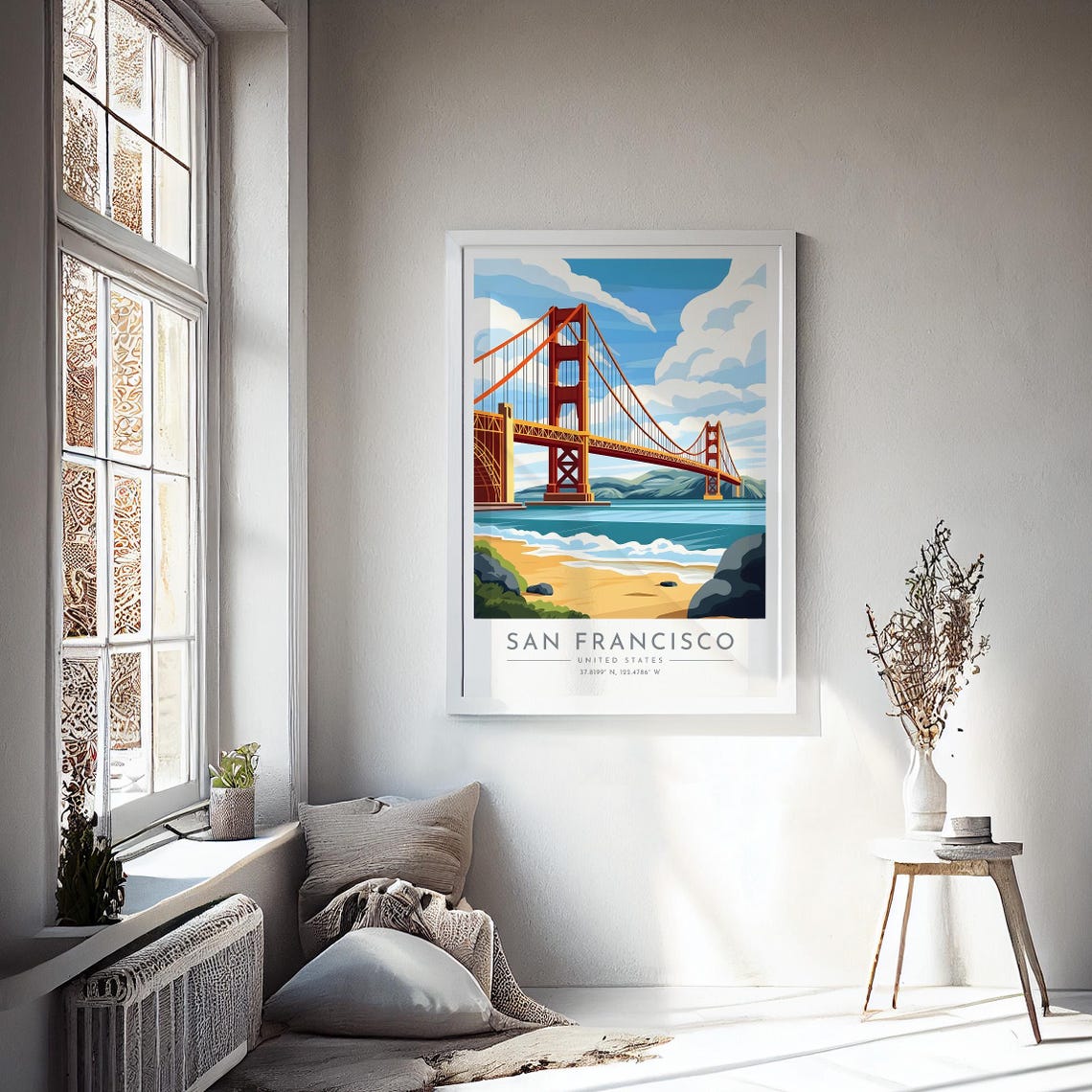 San Francisco Golden Gate Bridge Sunny Beach View Travel Poster - Image 4