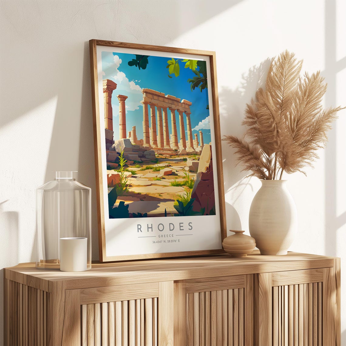 Rhodes Ancient Greek Columns Ruins Sunlit History Travel Poster - Image 3
