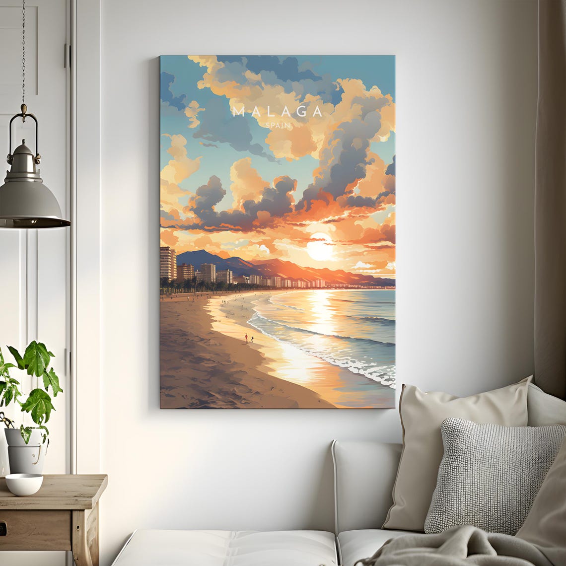 Malaga Spain Costa del Sol Golden Beach Sunset Skyline Poster - Image 3
