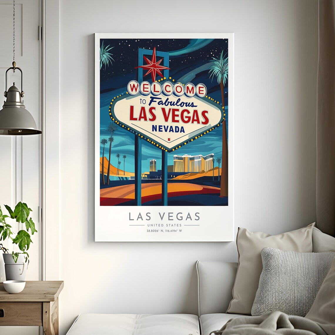 Las Vegas Welcome Sign Night Neon Lights Desert Travel Poster - Image 2