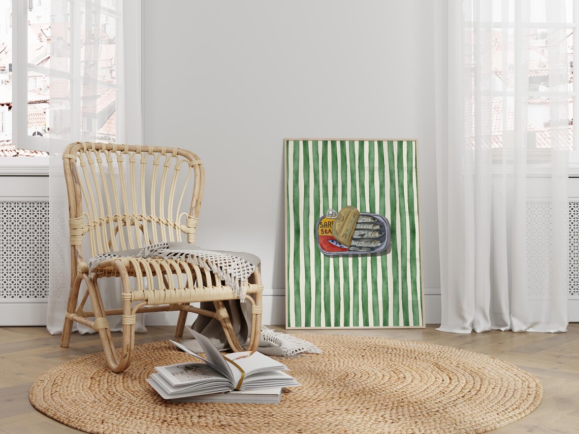 Tinned Sardines Watercolor Print, Retro Kitchen Decor - Image 3