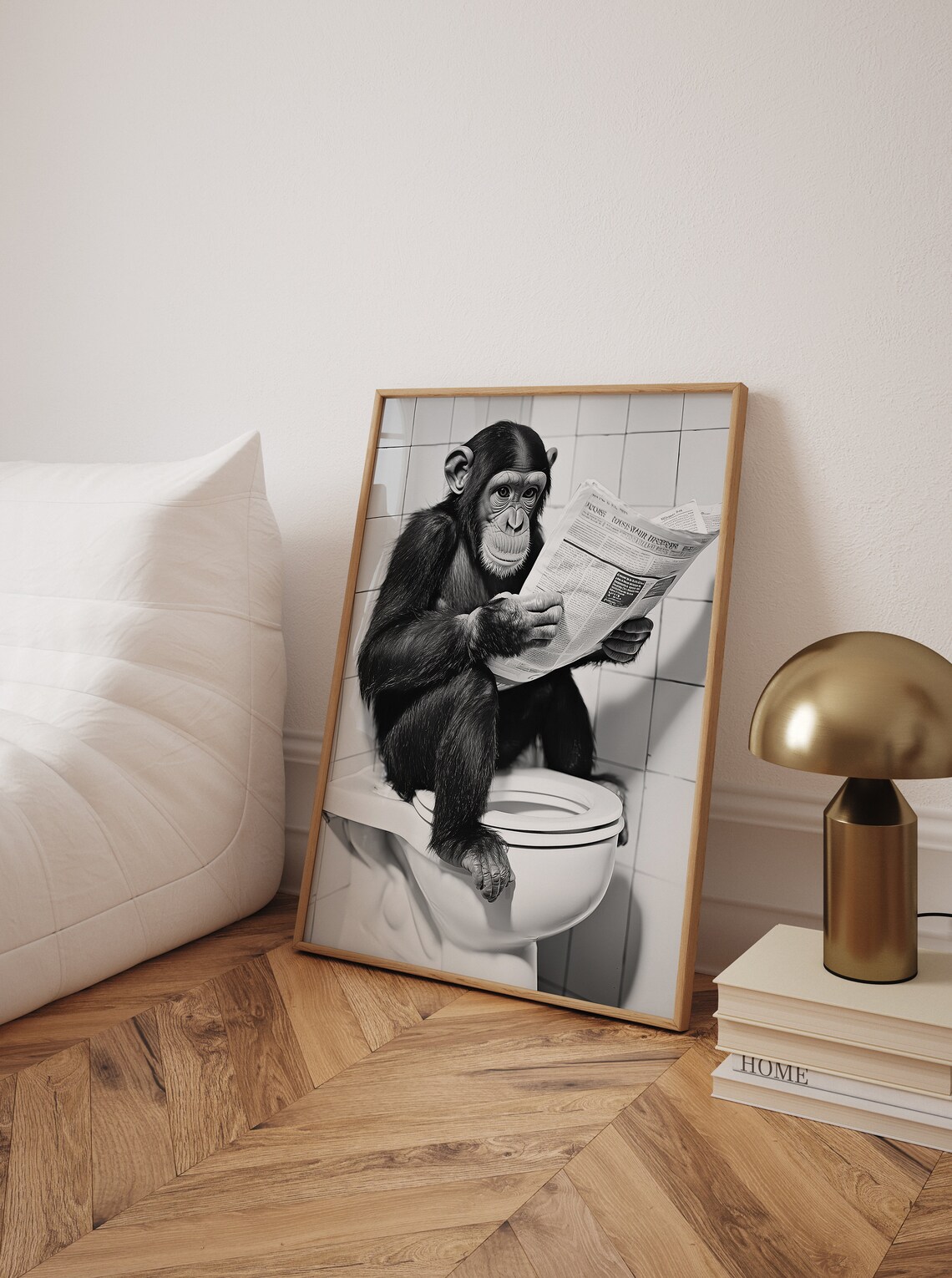 Monkey Sitting On Toilet Reading Newspaper, Funny Art Print - Image 6
