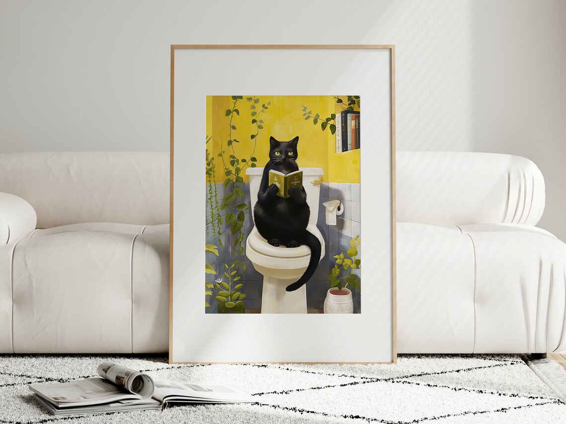 Funny Toilet Cat Poster, Bathroom Wall Art - Image 3