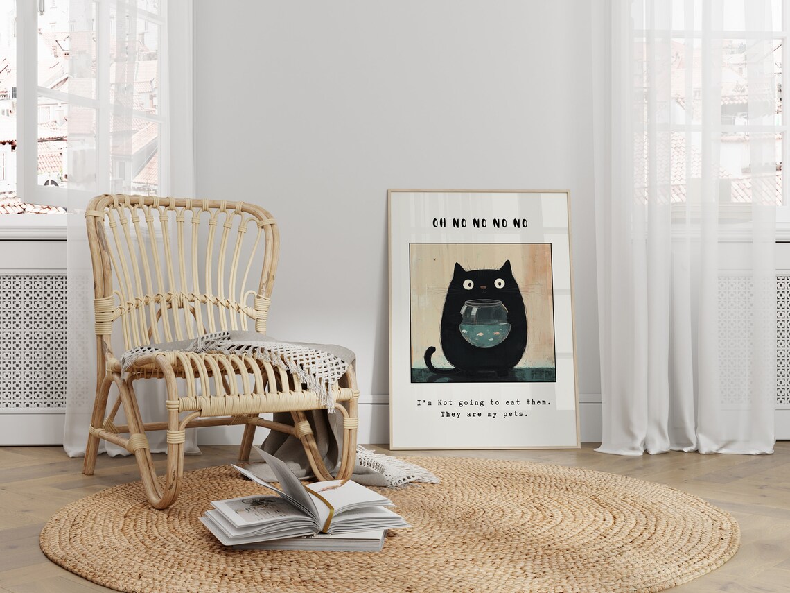 Funny Black Cat, Cute Cat Illustration Print - Image 3