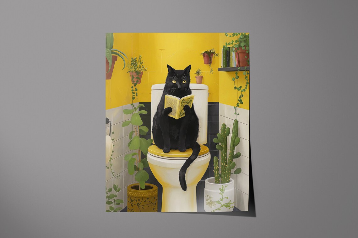 Funny Toilet Poster, Cute Black Cat Bathroom Gift - Image 6