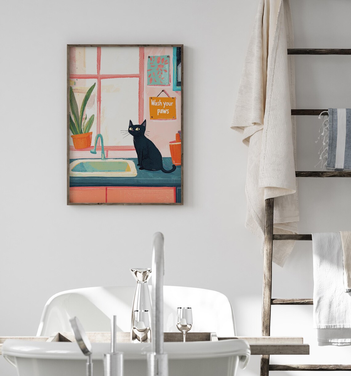 Wash Your Paws Funny Cat Bathroom Decor Poster - Image 4