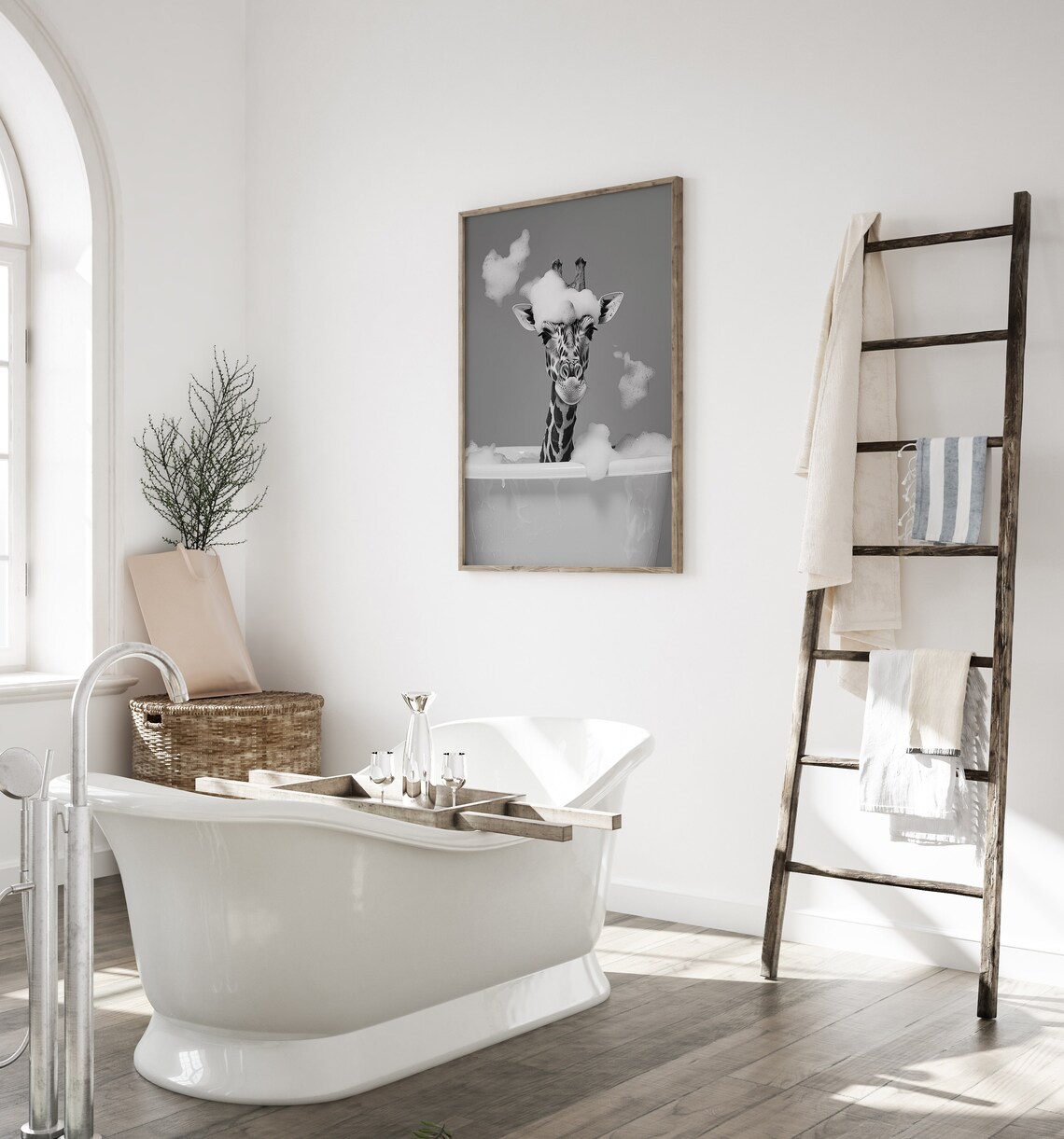 Cute Giraffe In A Bathtub, Funny Bathroom Art Print - Image 4