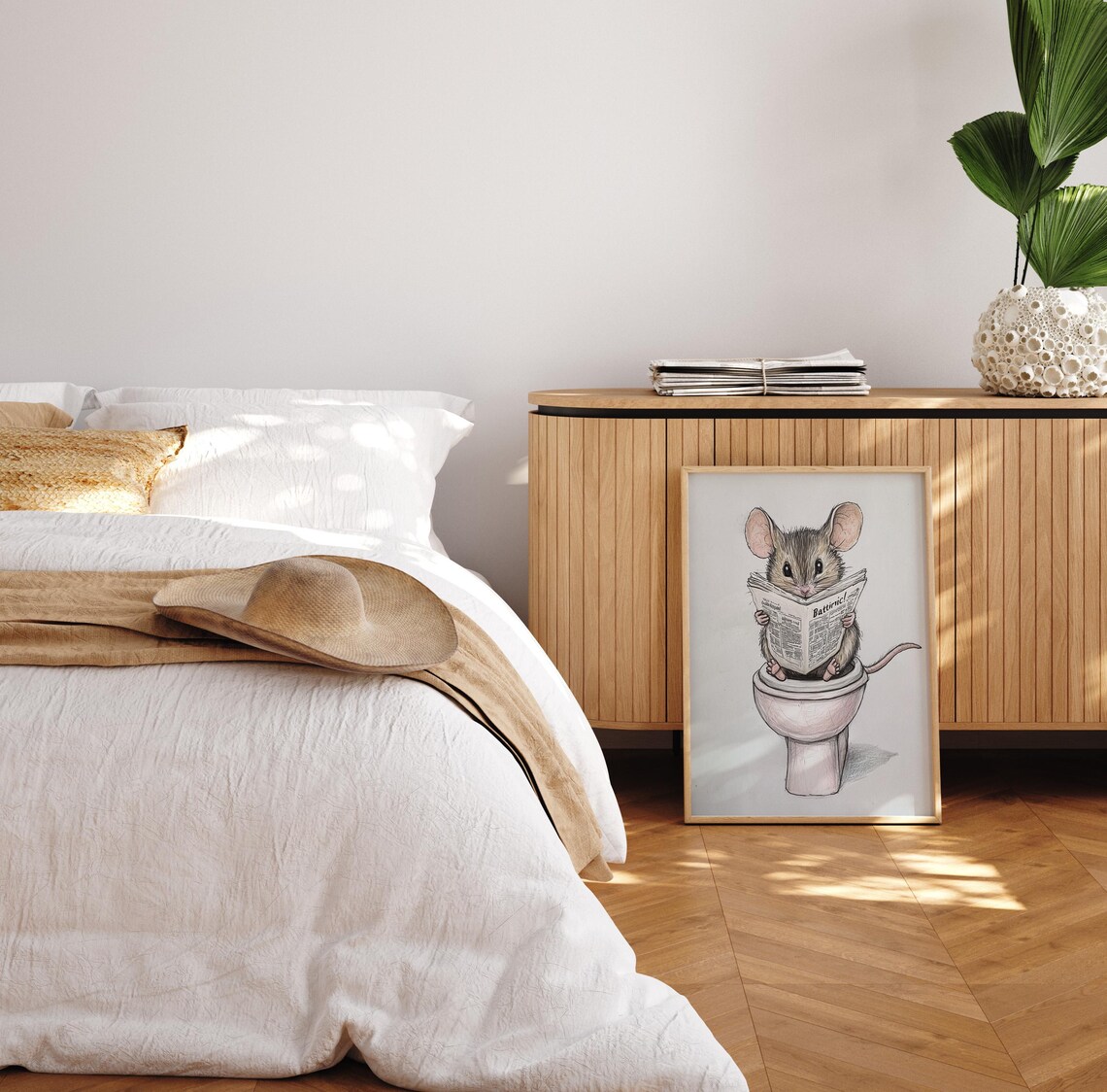 Mouse Reading A Newspaper Bathroom Art Print - Image 2