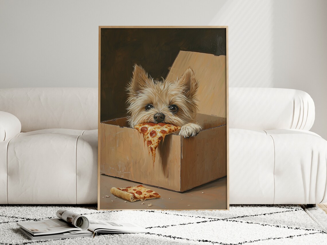 Cute Dog Eating Pizza, Funny Kitchen Art Print - Image 4