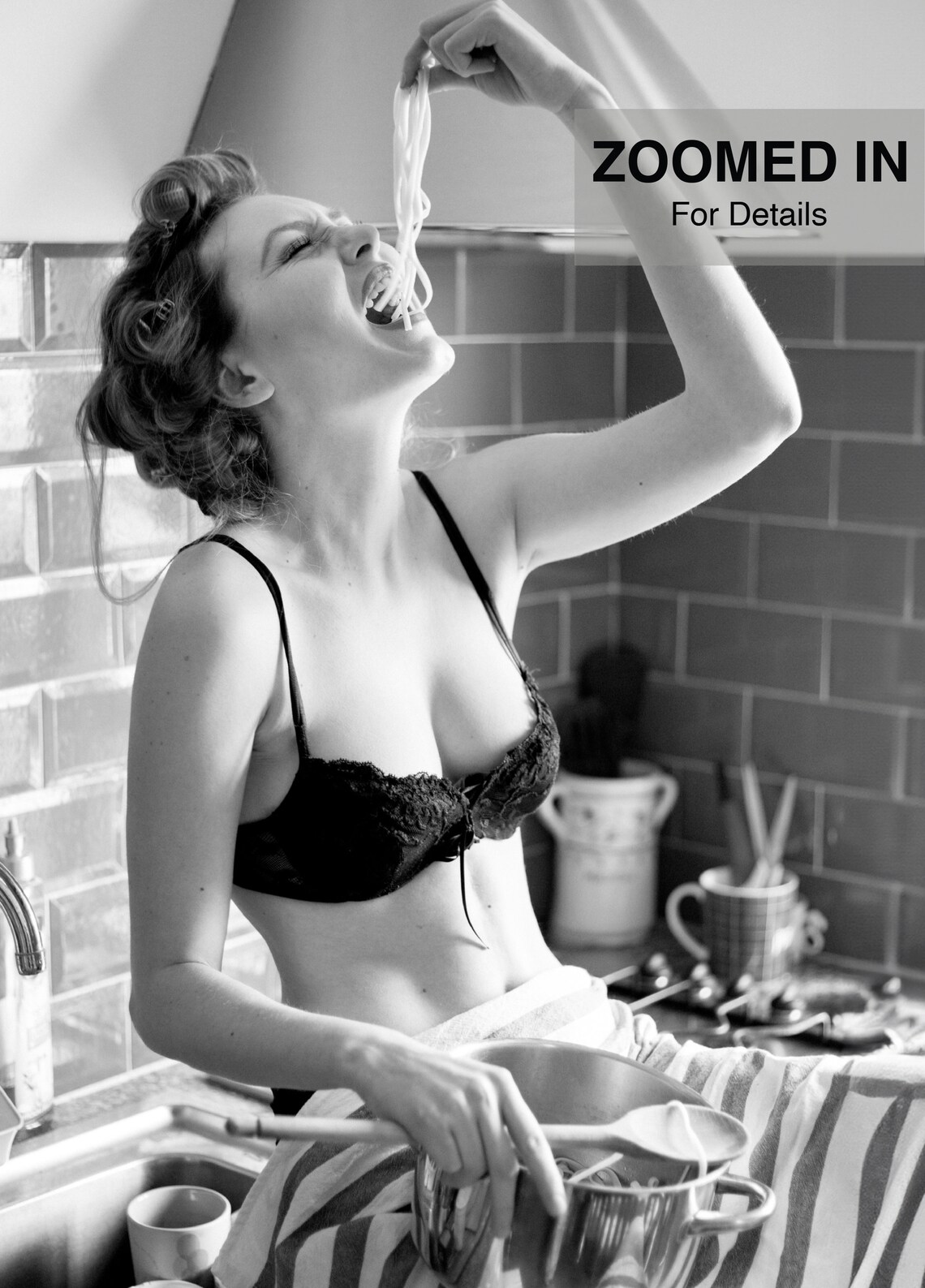 La Dolce Vita Woman Eating Pasta, Vintage Italian - Image 5