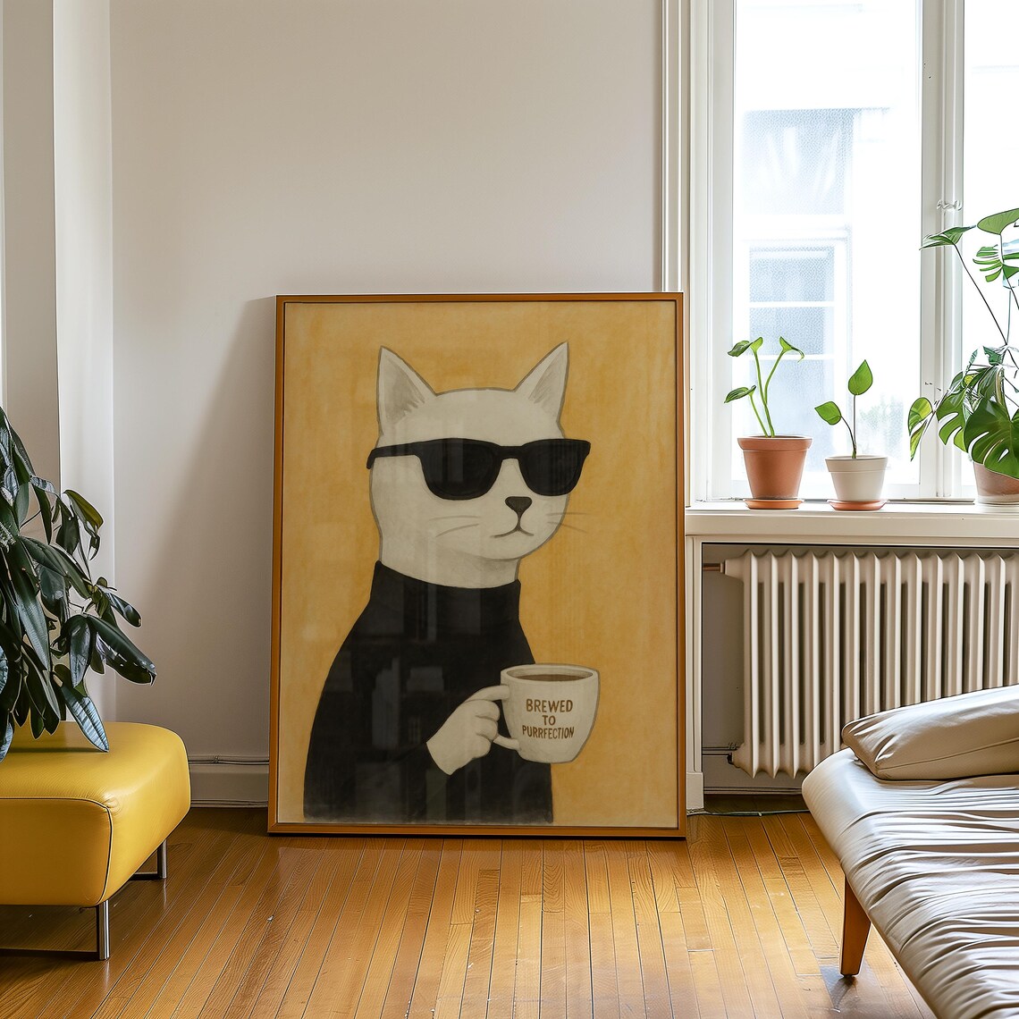 Cool Cat Coffee Poster, Minimalist Funny Cat Art - Image 5