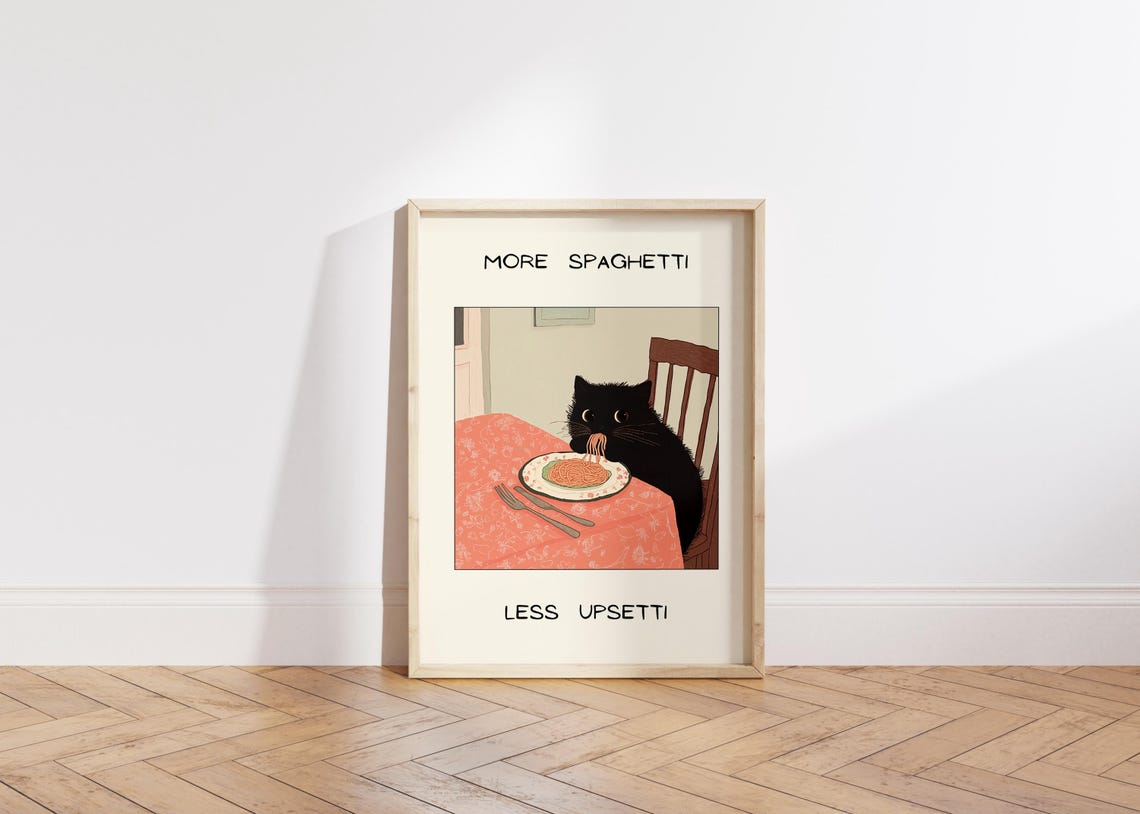 More Spaghetti Less Upsetti Black Cat Poster - Image 6