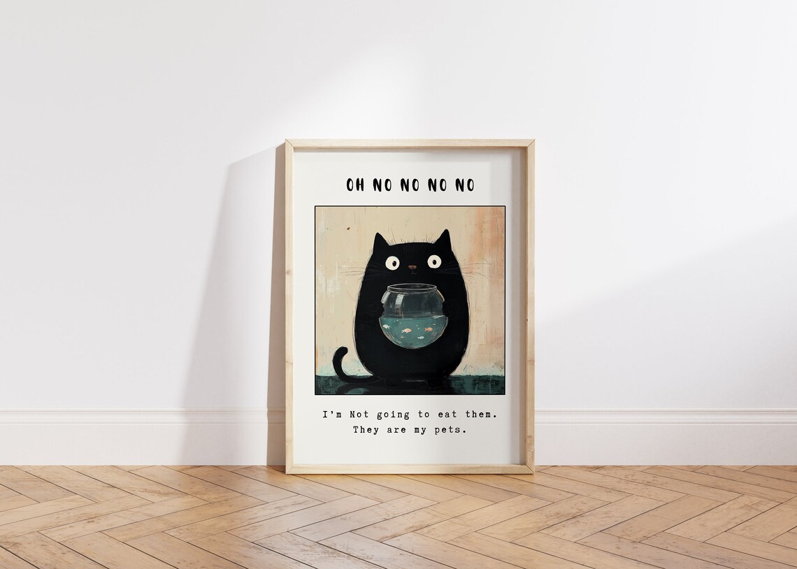 Funny Black Cat, Cute Cat Illustration Print - Image 6