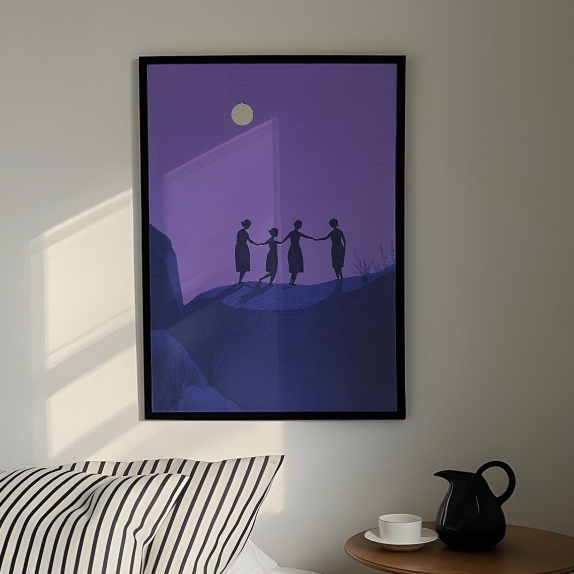 Four Women Holding Hands Under Moonlight Purple Night Poster