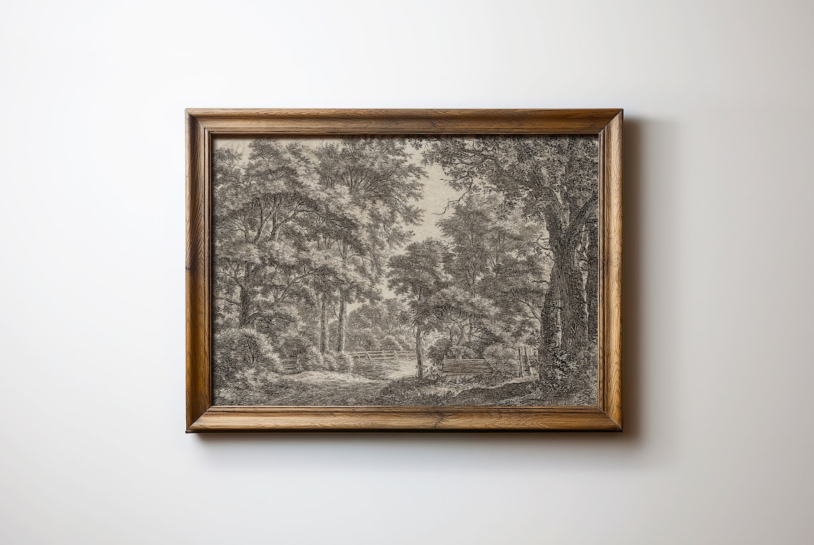 Golden Autumn Fields Vintage Countryside Landscape Sketch Poster