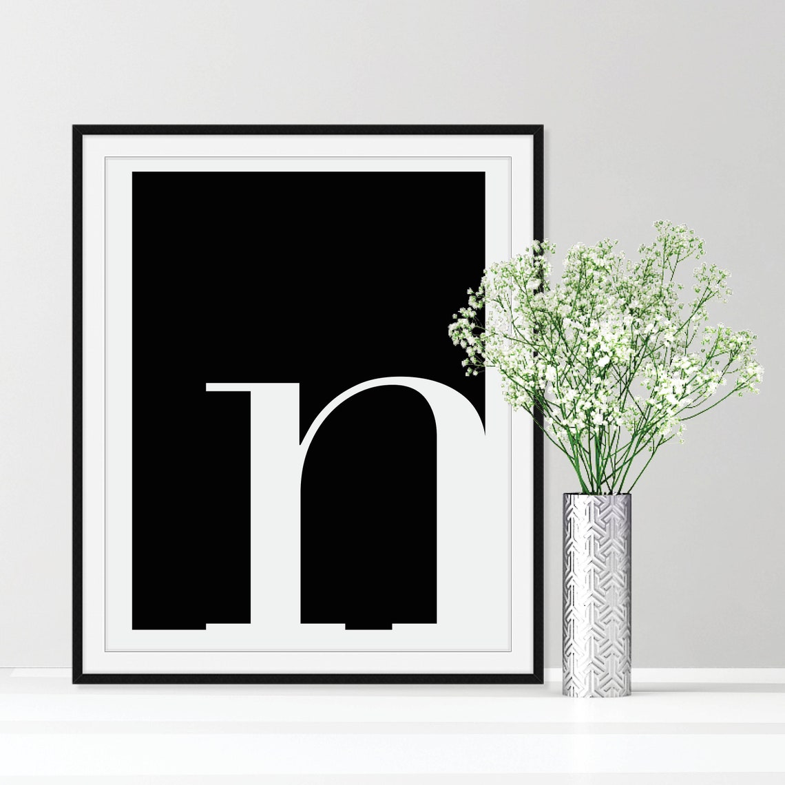 Lowercase N Letter Black White Bold Serif Typography Art Poster - Image 4