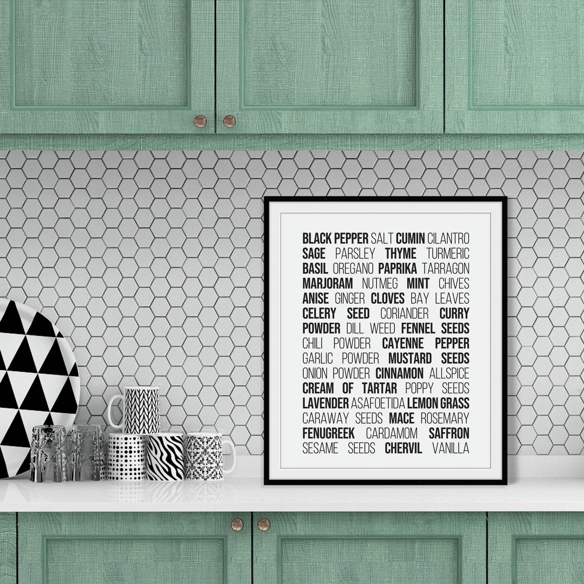 Spice Names Black White Modern Farmhouse Typography Kitchen Wall Art - Image 2