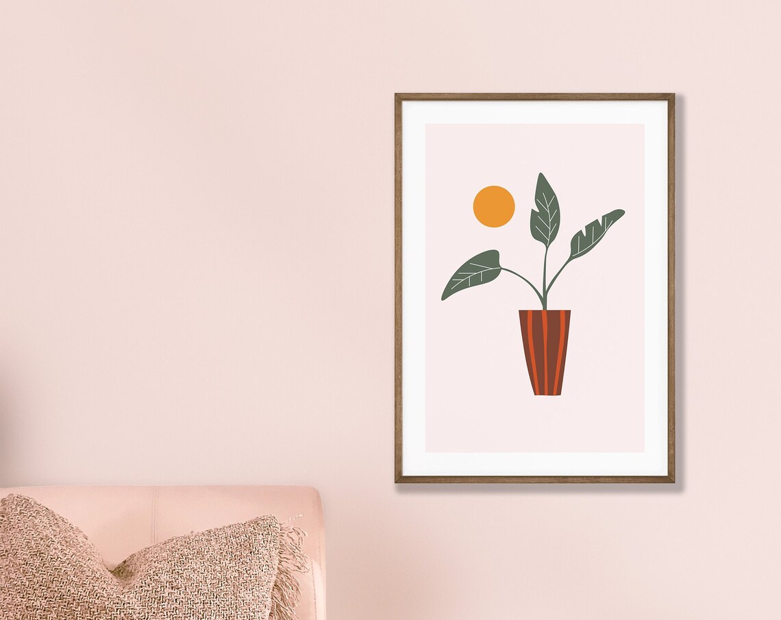Minimalist Potted Plant Sun Flat Illustration Botanical Poster