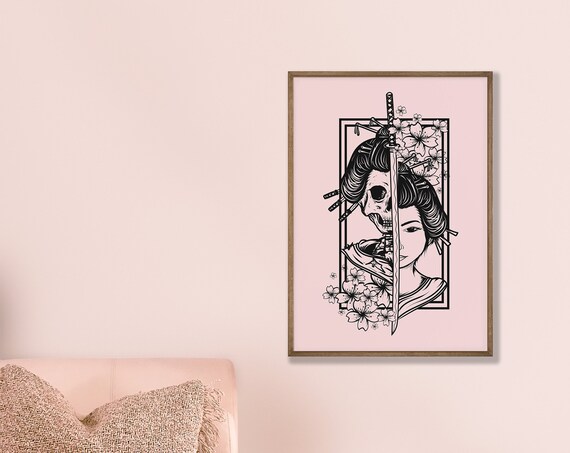 Skeleton Geisha Poster Modern Art Minimalist Trendy Abstract