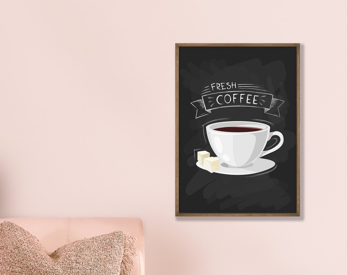 Fresh Coffee Chalkboard Style Vintage Kitchen Cafe Decor Poster
