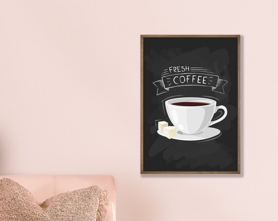 Fresh Coffee Chalkboard Style Vintage Kitchen Cafe Decor Poster