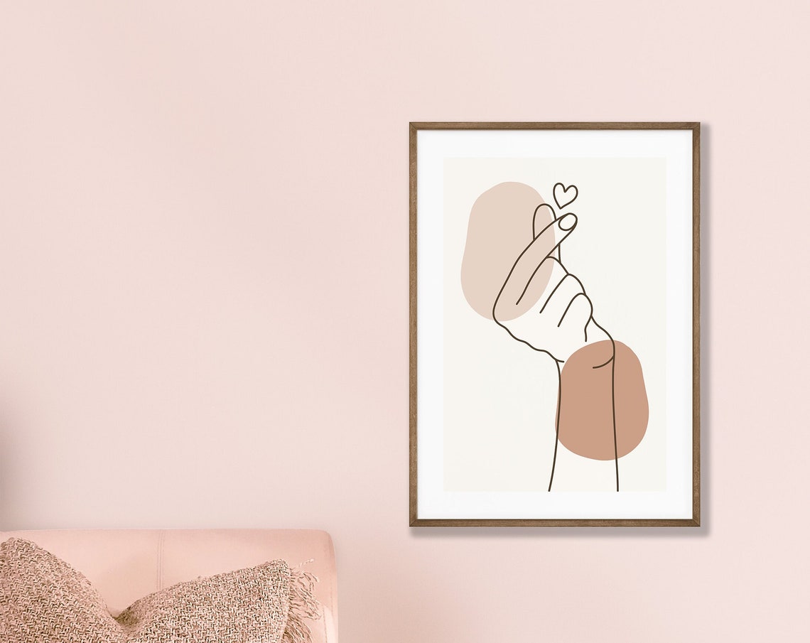 Finger Heart Hand Continuous Line Art Minimalist Love Gesture Poster