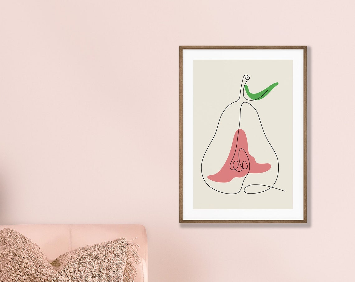 Pear Continuous Line Art Minimalist Botanical Drawing Poster