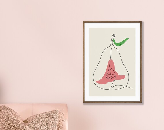 Pear Sketch Poster Line Art Trendy Wall Continuous Minimalist