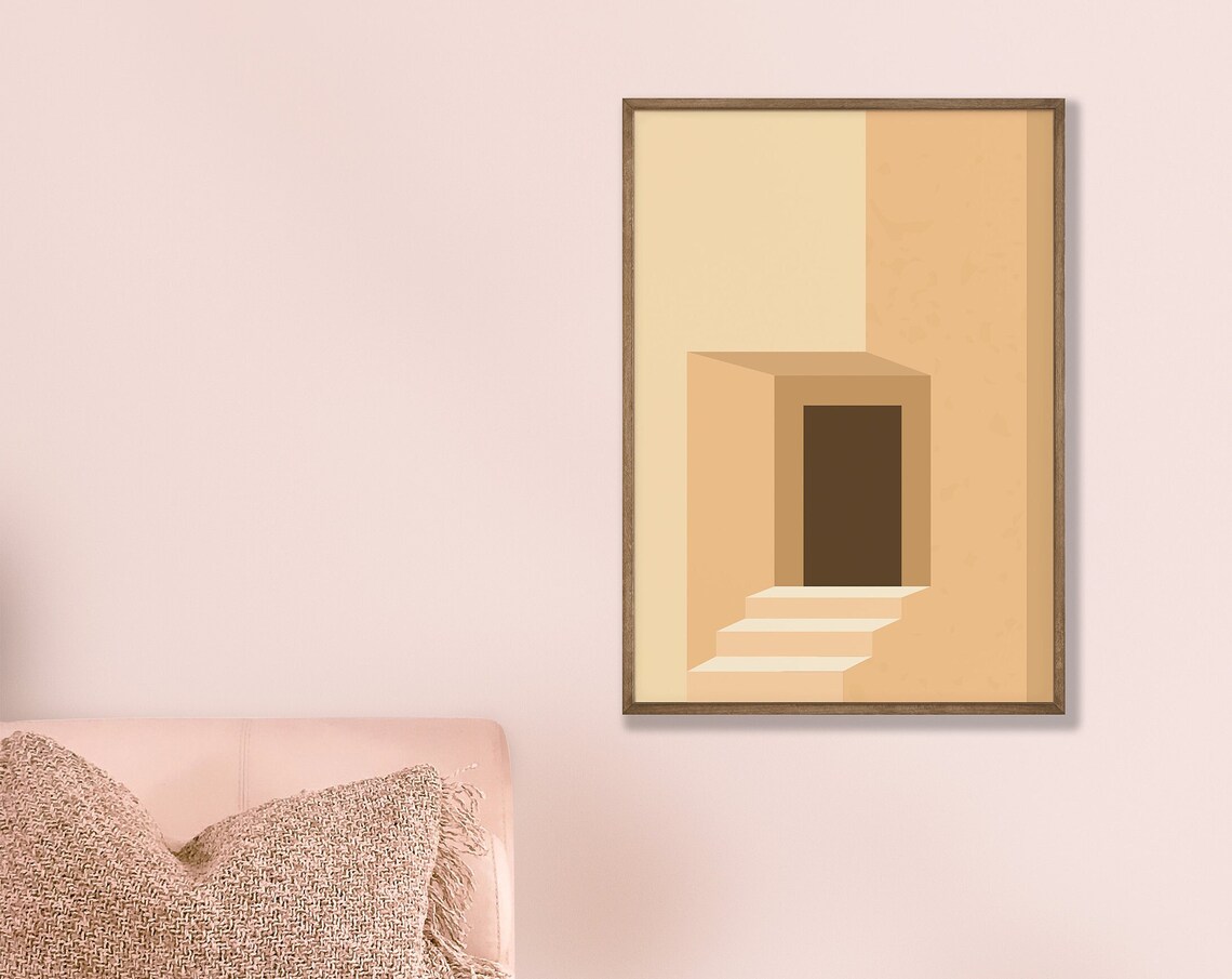 Yellow Stairs Poster Modern Art Trendy Wall Abstract Minimalist