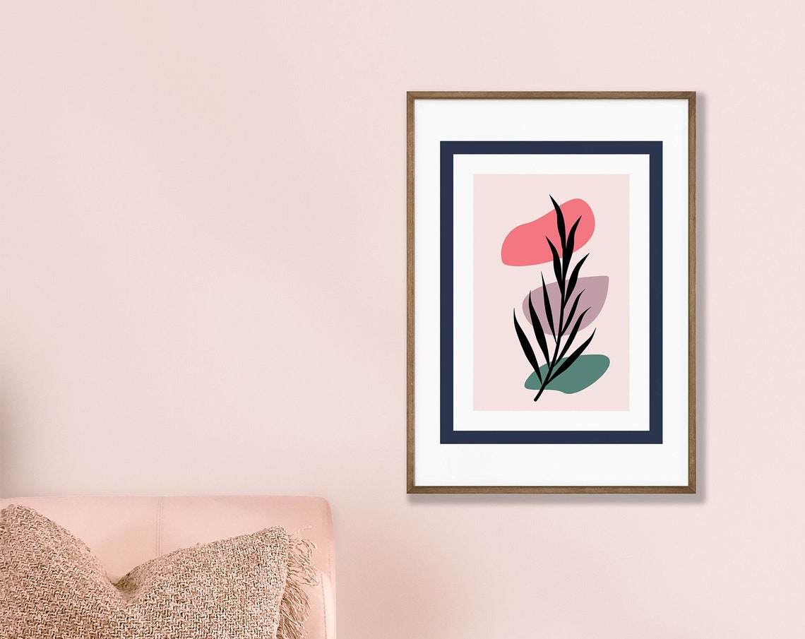 Minimalist Black Leaf Sprig Blush Pink Modern Botanical Poster