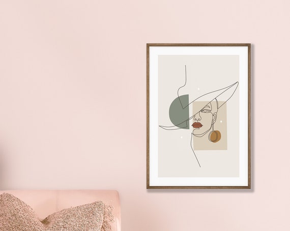 Red Lips Woman Poster Continuous Line Art Trendy Wall Drawing Minimalist