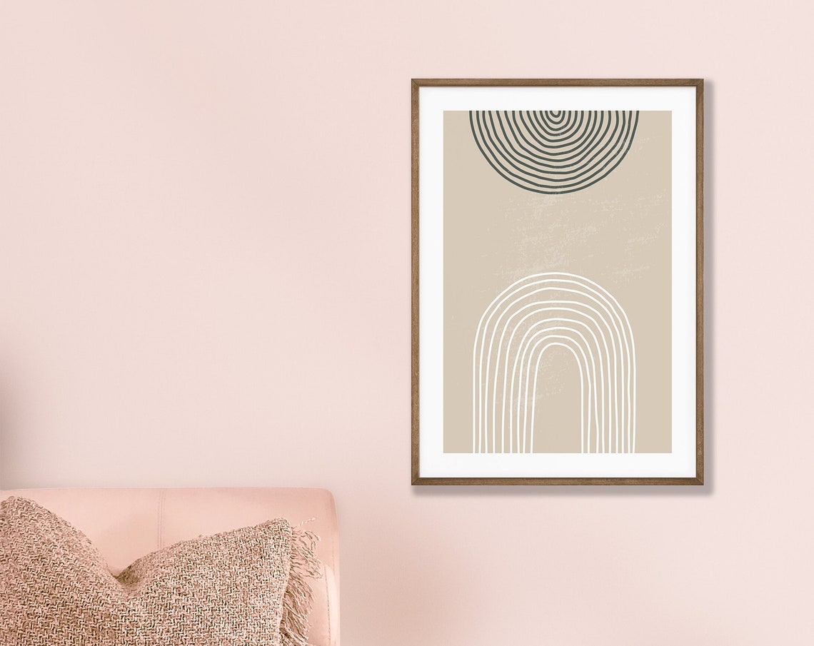Minimalist Beige Arch Line Art Abstract Boho Geometry Poster