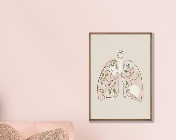 Botanical Lungs Line Art Minimalist Nature Poster Cream Wall Decor