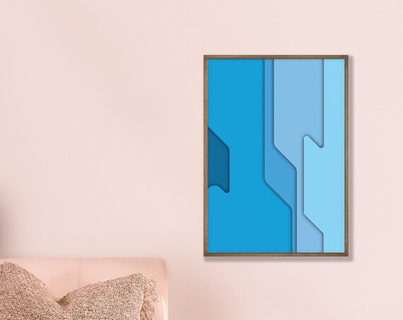 Blue Shapes Poster Modern Art Trendy Wall Abstract Minimalist