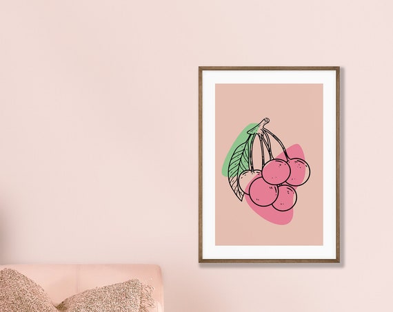 Cherries Poster Sketch Art Trendy Wall Drawing Minimalist