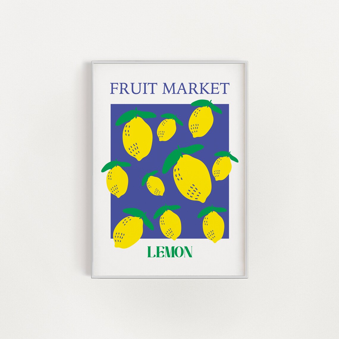 Fruit Market Lemon Cobalt Blue Retro Citrus Kitchen Fresh Poster