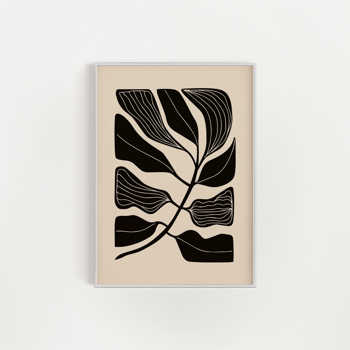 Black Line Art Leaves Minimalist Botanical Neutral Wall Print