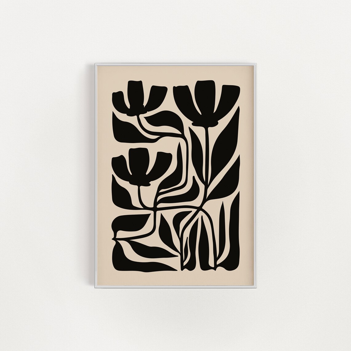 Abstract Botanical Flowers Art Print, Black Beige