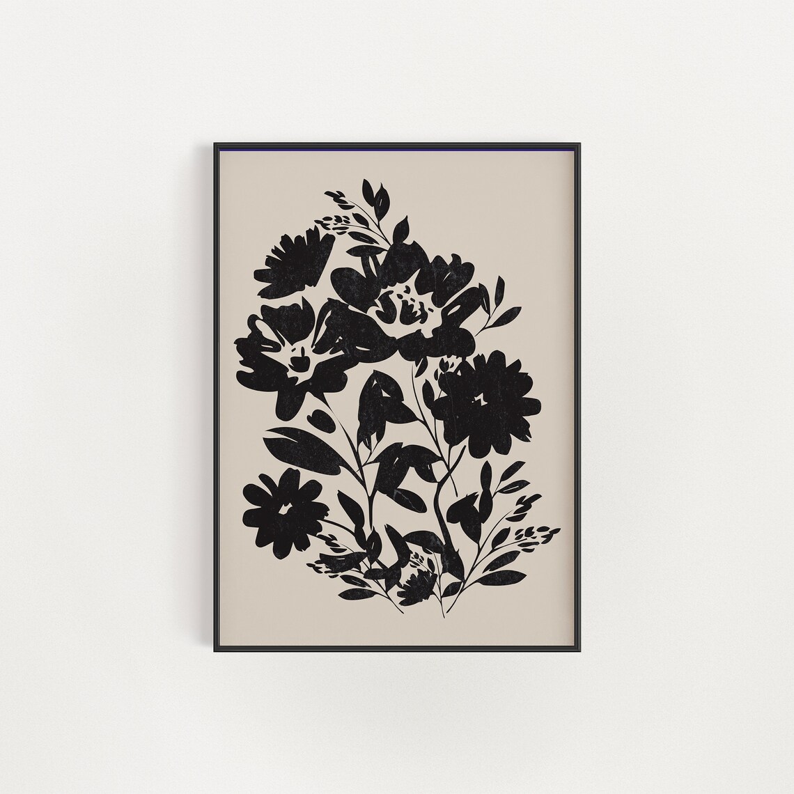 Black Wildflower Bouquet Silhouette Beige Elegant Floral Art Poster